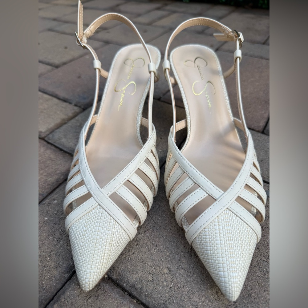 Jessica Simpson Cream Strappy Kitten Heels